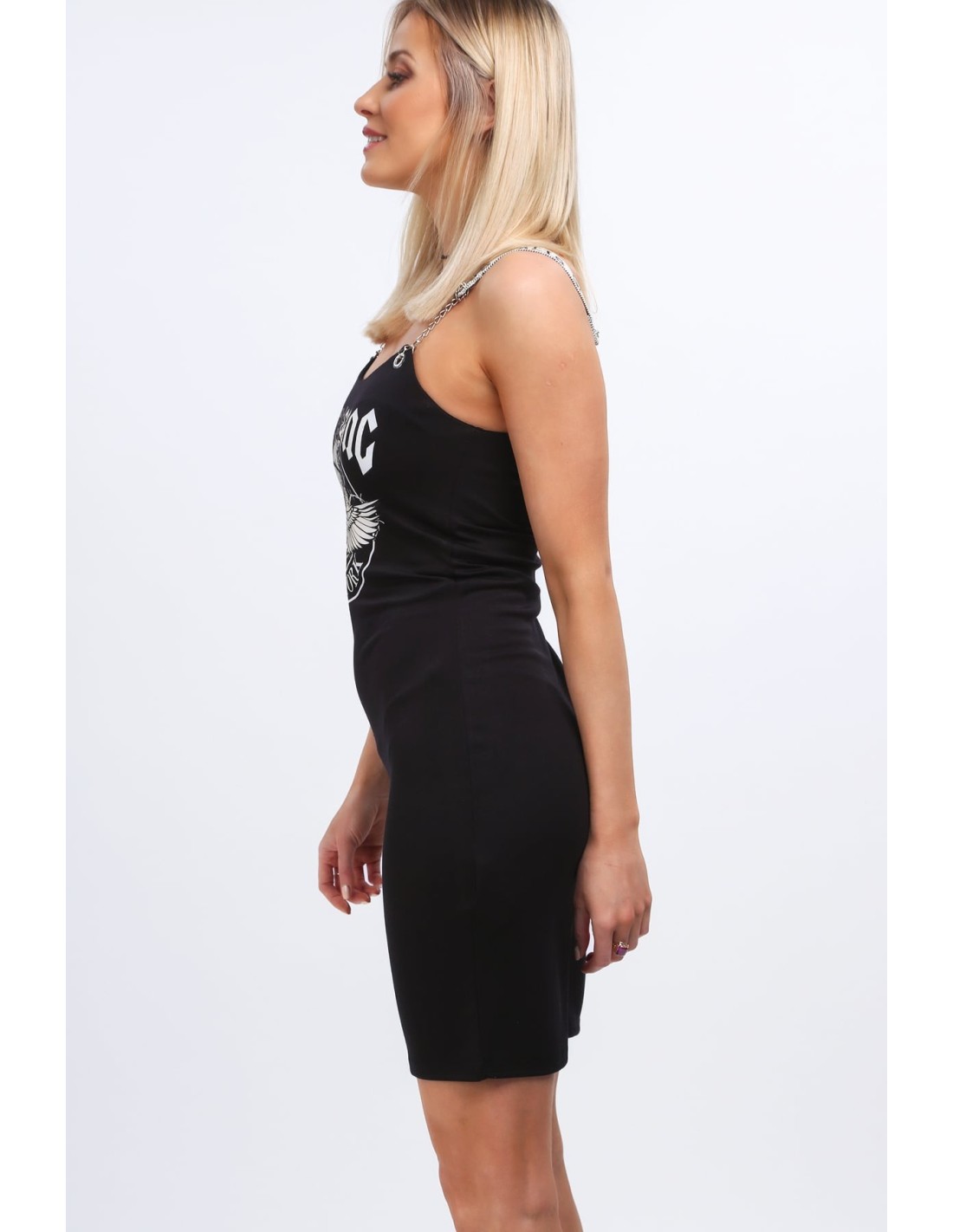 Schwarzes Kleid mit taillierter Applikation MP62114 – Online-Shop – Boutique